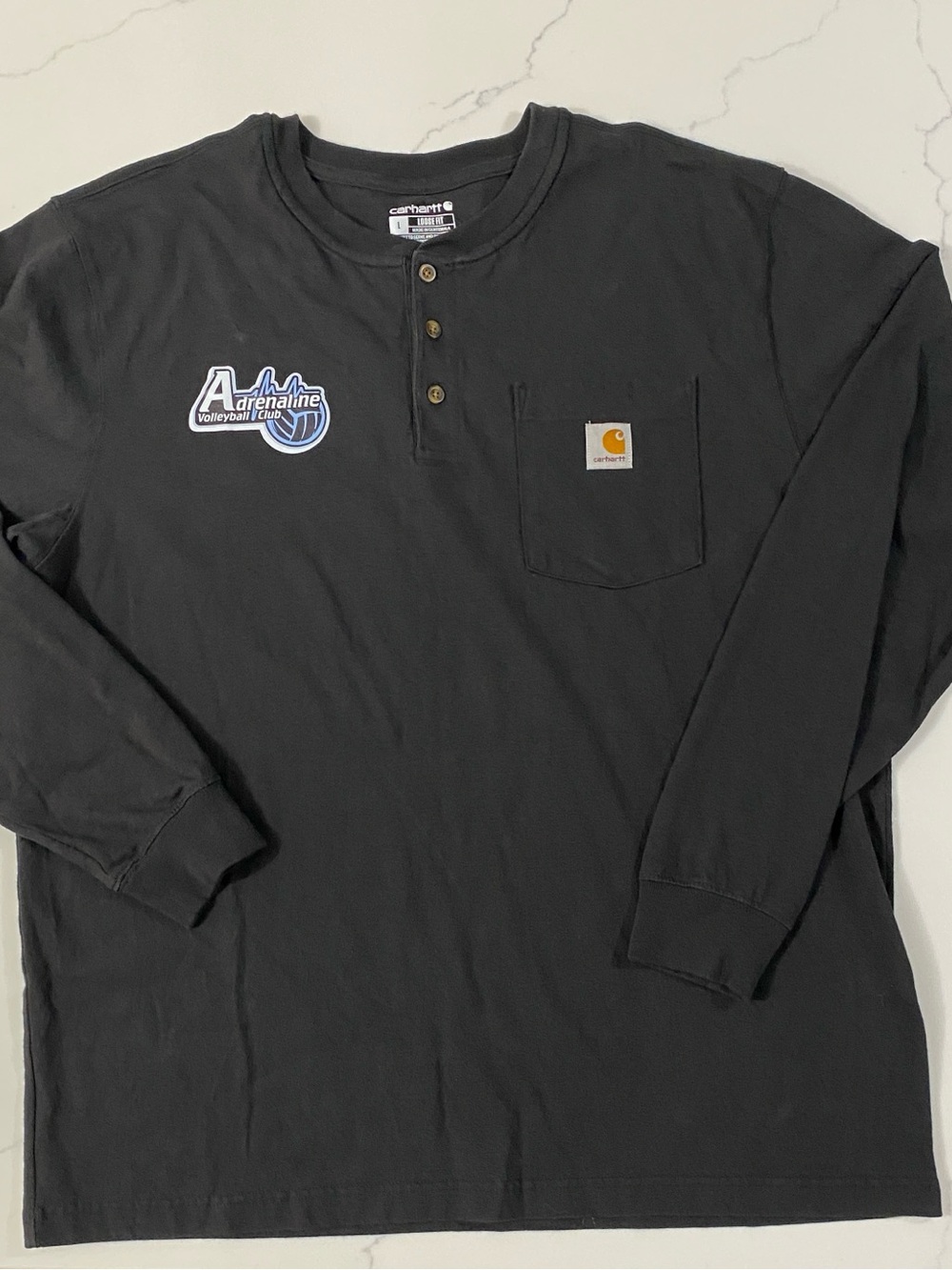 Carhartt K128 Black Long-Sleeve Henley Pocket Tee Loose Fit Large Fits XL